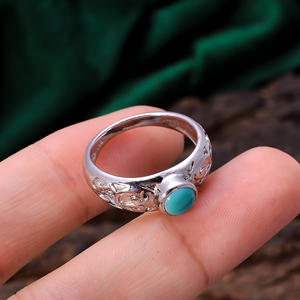 92.5 Sterling Silver <b>Ring</b> Natural Tibatien Unique <b>Turquoise</b> Smooth Round Shape Gemstone <b>Ring</b> 3.9 Gram Wholesale - Product Image 2