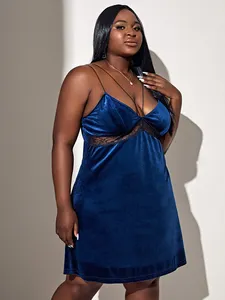 Robe de nuit bleue Sexy pour femme, robe de chambre à coucher Sexy, 5XL