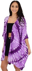 Kimono de plage pour femmes personnalisé cardigan chemise 100% coton tie-dye violet naturel tour de taille tissé méthode de tissage - Product Image 2