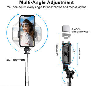Trépied pour perche à <span class=keywords><strong>Selfie</strong></span> Q02S, lumière de remplissage, 1045mm, rétractable, avec télécommande bluetooth sans fil, Rotation à 360 degrés, support de caméra, pour téléphone - Product Image 5