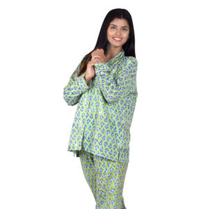Conjunto de Pijama Ligero de Algodón Hecho a Mano para Mujer, Estampado Floral, Secado Rápido, Ropa de Dormir con Estampado a Mano para Verano - Product Image 1
