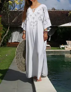 Vintage Hot Embroidered Design Beach Maxi Dress Fancy New Arrival Sexy Ladies Boho Hippie Peasant Casual Long Kaftan Dress