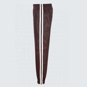 Pantalon de jogging unisexe en cuir marron Nappa souple, design élégant 2026, avec logo droit, sangles blanc cerise, respectueux de l'environnement, délavage à la pierre - Product Image 3