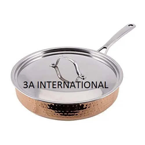 Eco Friendly Custom Shape Hammered Design Frying Pan With Copper Metal Lid Home Kitchen Restaurant Cookware Pan At Low Price