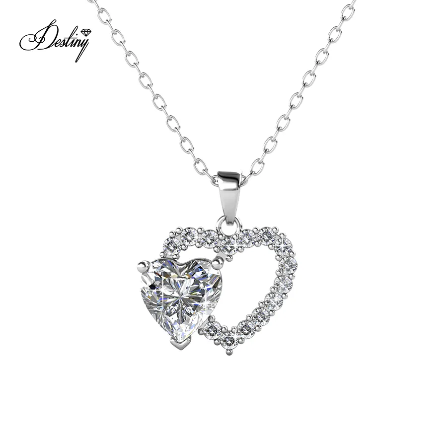 Premium Austrian Crystal Jewelry Sterling Silver / Brass Valentine Gift Love Heart Pendant Necklace Destiny Jewellery