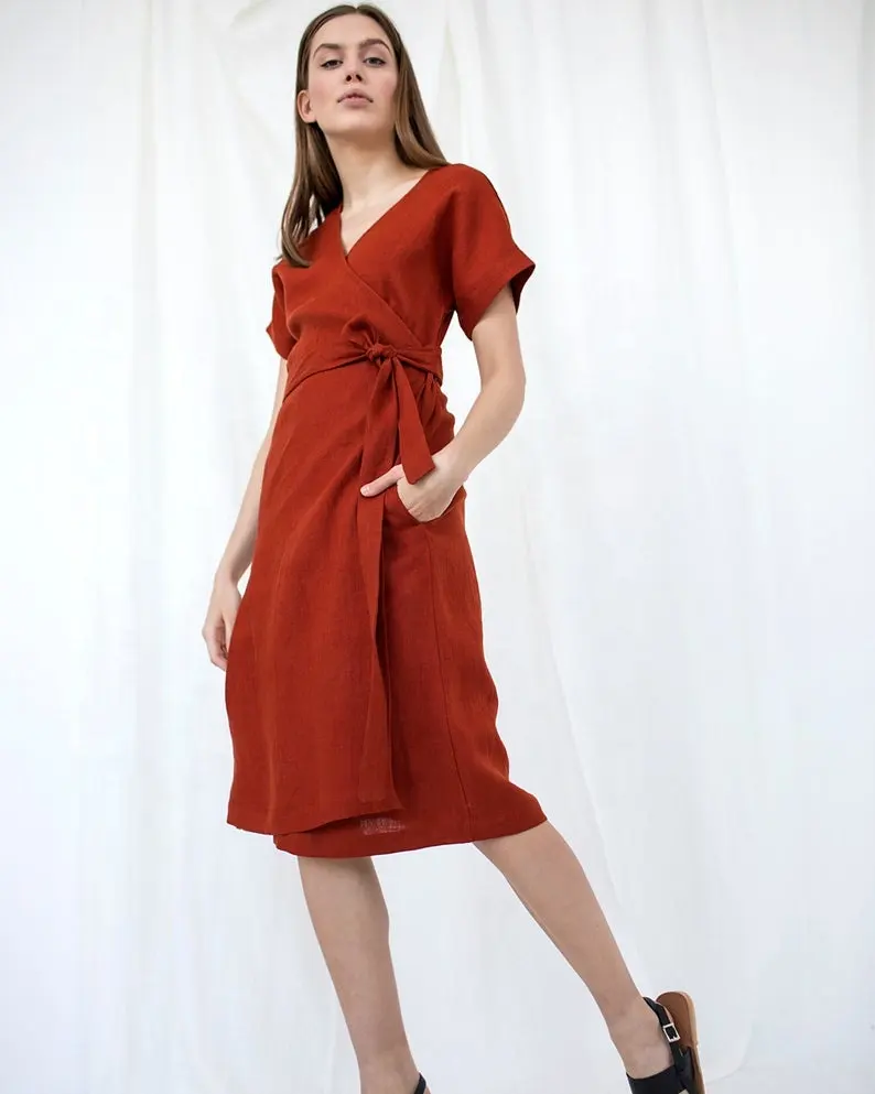 Rosa Rossa Biancheria Wrap Dress Con Più I Vestiti di Formato & Manica Corta Incredibile Biancheria Del Vestito Dal Kimono O Loungewear per L'estate