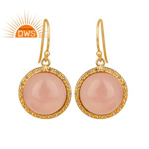 ต่างหูเงิน925พลอยโทแพซทรงกลมสีขาวห้อยดอกกุหลาบ Chalcedony ต่างหูหยดน้ำเงินเครื่องประดับค้าส่ง - Product Image 1