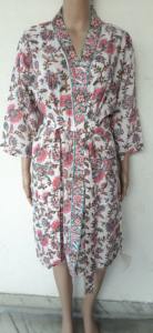 ผ้าฝ้ายบล็อกมือขนาดบวกชุดกิโมโนเสื้อคลุมสําหรับสตรีนอนกลางคืนสวมใส่ฝาชายหาดวินเทจผลิตภัณฑ์ทําด้วยมือ - Product Image 2