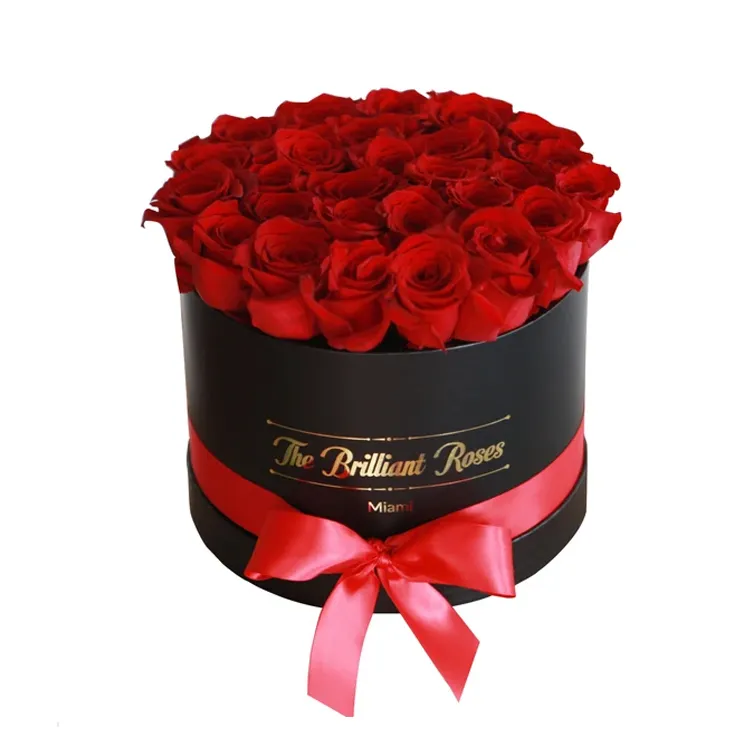 De alta calidad de oro negro Grace mármol tubo cuadrado círculo redondo flor rosa de tallo largo Flowerbox rígido caja de papel de cartón