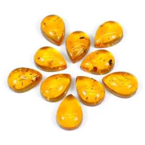 Latest Collection Chinese Amber 10x14mm Pear Cabochon 2.80 Cts