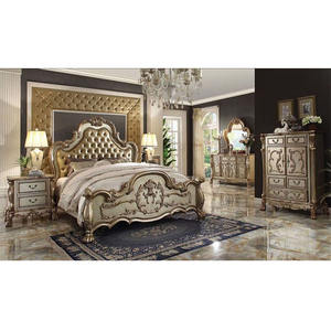 Juego de muebles de madera maciza de teca para dormitorio, Set de dormitorio de madera maciza con acabado dorado, fabricante italiano impresionante, descuento - Product Image 1