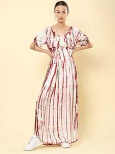 Vestido de caftán de rayón Tie-Dye hecho a mano Ropa de Playa Larga Bohemia con escote en V Mangas largas Hasta el suelo con cintura natural - Product Image 5