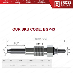 BGP43 1 Piece <b>Heater</b> Glow <b>Plugs</b> GX79, 350G,0100226354 Bross Auto Parts Made <b>in</b> Turkey High Quality Product - Product Image 5