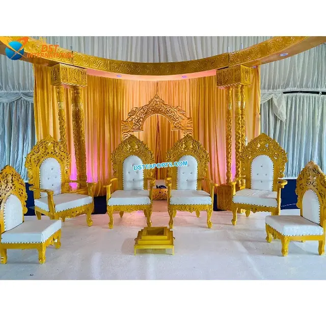 Moderne weiße & goldene Hochzeit Mandap Stuhl Regal Hochzeit Mandap Stuhl Hersteller Vedi Mandap Stühle für indische Hochzeit