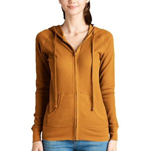 OEMWomen's Active Thermal Zip Up <b>Lightweight</b> <b>Hoodie</b> Casual Warm Up Jacket with Kangaroo Side Pockets - Product Image 1