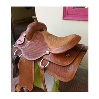 Sillín de Cuero Marrón Premium para Caballo Estilo Western con Arco de Plástico/Madera, Juego de Equipo Duradero para Montar a Caballo, Hecho a Mano en India
