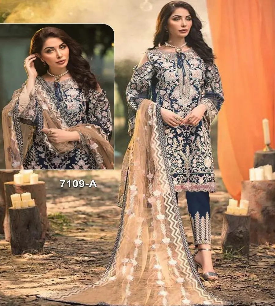 Orijinal markalı pakistanlı çim 3 parça takım elbise altın masa baskılı tarafından Tawakkal marka hacmi CIANA hindistan ve Pakistan giyim