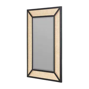 Hot Sale Home Decoration Fitting Room Solid Wood Rattan wall mirror Solid Wood Rattan Mirror bedroom cane Decorative Mirrors