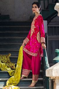 Elegant and Beautiful Embroidered Kurta <b>Set</b> with Lace and Button Decor for Party or Wedding-2021 - Product Image 2