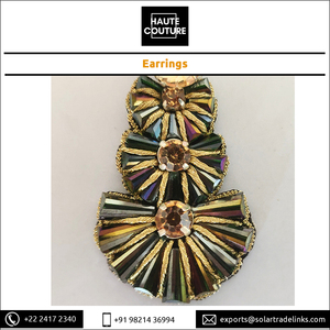 Factory Direct Supply OEM Custom Brand Hand Embroidered Handmade <b>Rainbow</b> Topaz Cone Crystal Stones <b>Drop</b> Earrings - Product Image 4