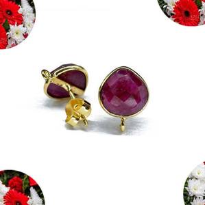 Natural Green Hydro Quartz Cut Pyramid Shape Stone Vintage Wedding <b>Stud</b> Earring 925 <b>Sterling</b> <b>Silver</b> Gold Plated Anniversary Gift - Product Image 3