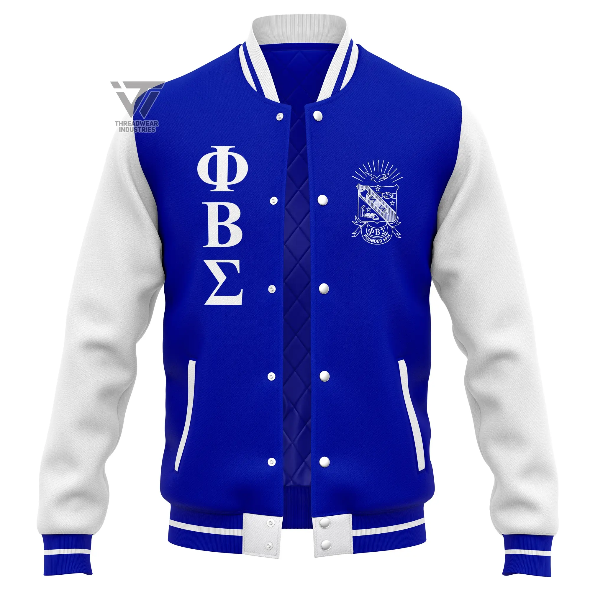 Custom Greek Phi Beta Sigma Fraternity Embroidered Paraphernalia Varsity Letterman Baseball Jacket