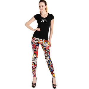 Leggings pour femmes à imprimé de bande dessinée, longueur intégrale, taille élastique, extensibles, tricotés en spandex et polyester, décontractés, toutes saisons - Product Image 2