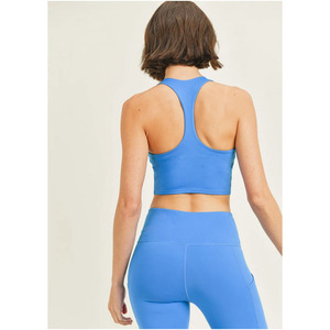 SOLID BLUE COLOR HOT SALE FITNESS WEAR BLISSFUL RIBBED BRA SET - Product Image 2
