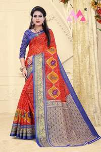 Look traditionnel indien vêtements de mariage broderie avec imprimé travail Georgette soie Saree femmes portent ciel couleur meilleur prix Surat Apparelgarment - Product Image 3