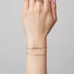 LOZRUNVE 925 Sterling Silver Gold Cubic Minimalist Plain <strong>MAMA</strong> Mother <strong>Bracelet</strong> Elegant - Product Image 2