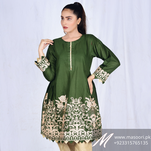 Women's Masoori Brand Pret Indian Pakistani Cotton Kurta/<b>Kurti</b> with Tilla Work Embroidery - Product Image 1
