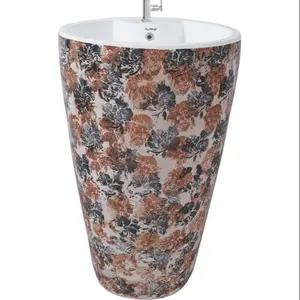 Lavabo in porcellana ceramica di forma rotonda di prima classe di qualità un pezzo di piccole dimensioni colore caffè Lavabo a mano piedistallo Lavabo Stand