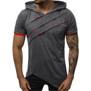 Camiseta para hombre, ropa de calle, moda 2021, oferta de verano, informal, patchwork, ajustada, manga corta, con capucha, 100% algodón, a rayas, Z4 - Product Image 4