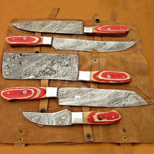Custom Handmade Damascus Steel Chef <b>knife</b> <b>Set</b> | Kitchen <b>Knife</b> <b>Set</b> | High Quality Leather Sheath - Product Image 5