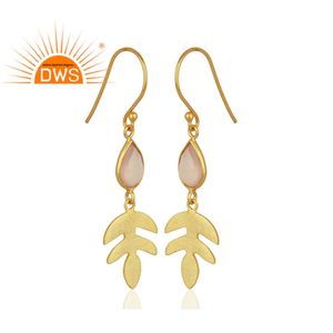 Boucles d'oreilles clous tendance pour femme DWS en argent sterling 925 plaqué or jaune 14 carats avec pierre précieuse naturelle en calcédoine rose - Product Image 2