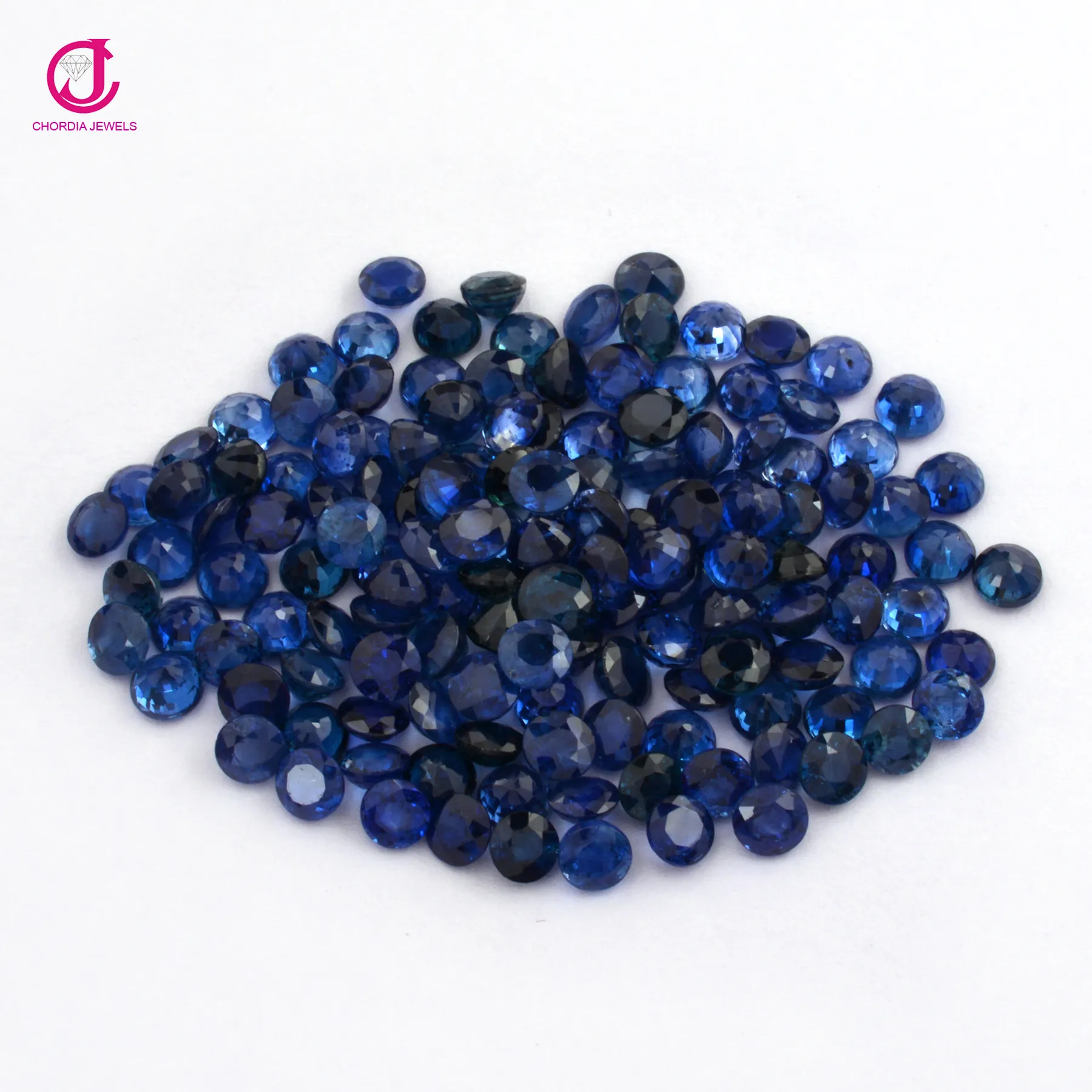 Kualitas tinggi safir biru alami 3mm sampai 3.50mm potongan bulat batu permata segi grosir batu permata longgar untuk membuat perhiasan