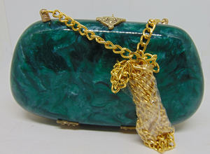 Pochette en résine verte ovale pour femmes, sac à main rond en acrylique, de forme ronde, nouvelle collection - Product Image 4