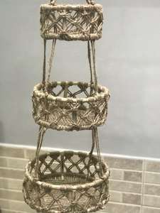 Ourwarm — panier suspendu en corde de coton tissée naturelle, panier décoratif à 3 niveaux pour la maison et le jardin - Product Image 4