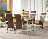 Ensemble de table à manger extensible avec 6 chaises, plateau en verre trempé et pieds en métal - Design royal moderne, haute qualité, panneau de particules durable