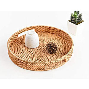 Plateau en rotin élégant de style japonais. Fabrication au Vietnam, plateaux de service en rotin rond naturel pour la décoration de la maison, restaurant - Product Image 2