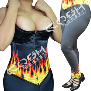 Ensemble de corset en satin imprimé de feu sublimé Overbust Steelboned Digital - Product Image 2