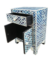 Entreprise de fabrication d'articles artisanaux en os incrusté, meubles de luxe en os incrusté, table de chevet en os incrusté Marrakech Blue