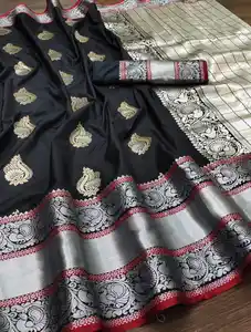Kanchipuram Zijde Saree Party Wear Indiase Bruiloft Nieuwste Designer Banarasi Katoen Zijde Saree Met Blouse Vrouw Dragen