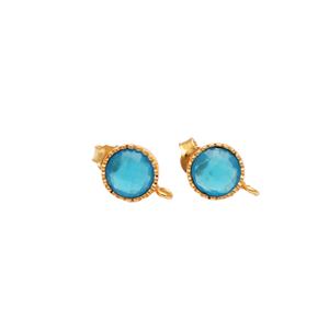 Pares de pendientes de tuerca de moda para mujer, aretes de tuerca de Gema azul calcedonia, joyería de latón dorado, aretes de moda para mujer, par de joyería - Product Image 1