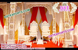 Ensemble de chaises de mandap pour mariage indien, DST EXPORTS, design personnalisable, chaises en bois sculpté dorées et blanches durables - Product Image 4