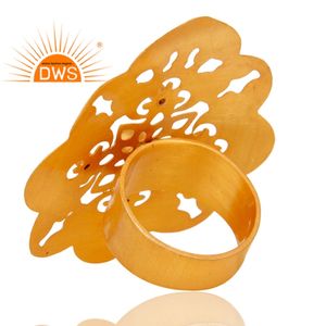 Filigree Design Statement Ring Fashion Jewelry Manufacturer Indian 18k <b>Gold</b> Plated Brass Smoky Quartz Gemstone Jewelry Supplier - Product Image 3