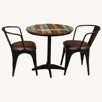 Beliebte billige Retro industrielle Fast-Food-Möbel Stand Sitz Cafe Restaurant Eisen Holztisch und 2 Pu Leder Stühle Set