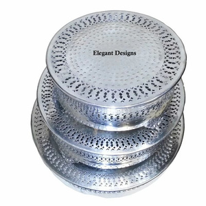 Round Shape Gold Plated Metal <b>Cake</b> <b>Stand</b> <b>Set</b> of Three Handmade <b>Cake</b> <b>Stand</b> Indian Stylish Handmade Decorative <b>Cake</b> <b>Stand</b> - Product Image 3