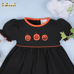 Kürbis Französisch Knoten Stickerei Baby kleid OEM ODM Kinder Kittel Kleid maßge schneiderte Hands tickerei Großhandel Hersteller-BB2870