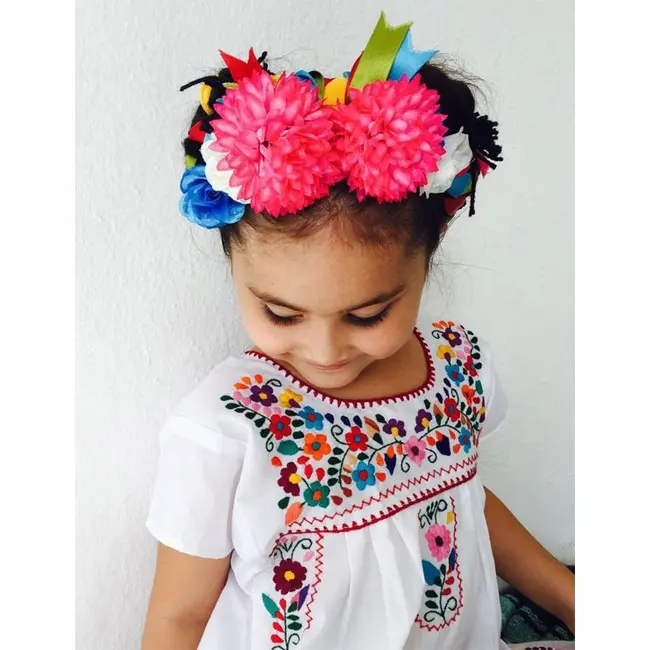 Kids Girls Clothes Fashion New Design Mexican Delicate Multi Color Embroidered Baby Girls Hippie Dress